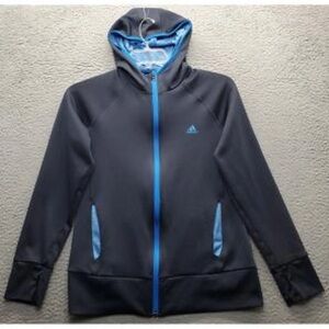 Adidas Dark Blue Hoodie with Light Blue Accents. Item # 11201